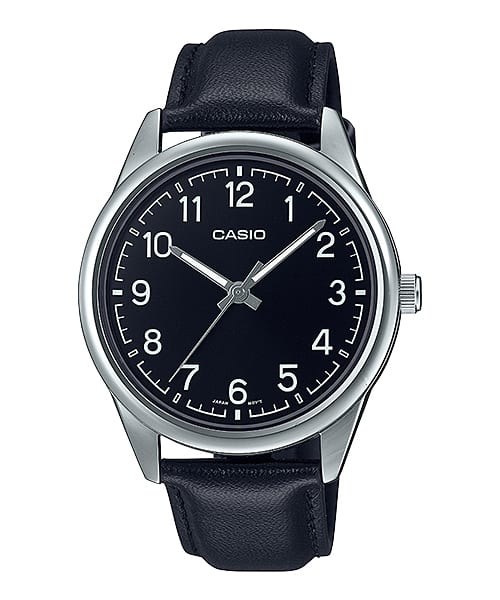Casio Analog Black Dial Black Leather Strap Watch MTPV005L-1B4