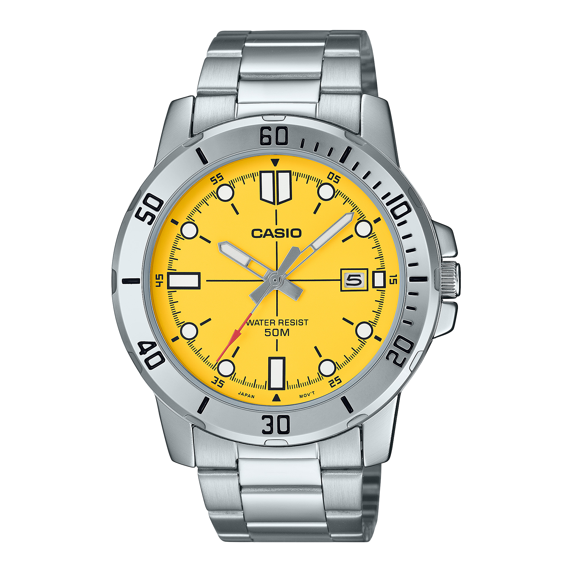 Casio Standard Analogue Yellow Dial Stainless Steel Watch MTPVD01D-9E