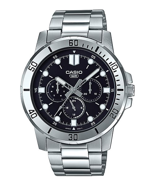 Casio Analog Silver Stainless Steel Black Dial Watch MTPVD300D-1E