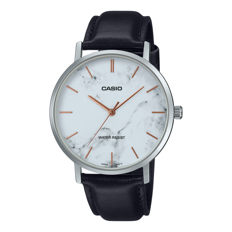 Casio Standard White Dial Black Leather Band Watch MTPVT01LM-7A