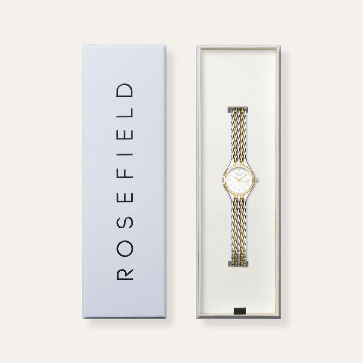 Rosefield Muse White Dial Two-Tone Silver Gold Bracelet Watch MUWDSD-MU03