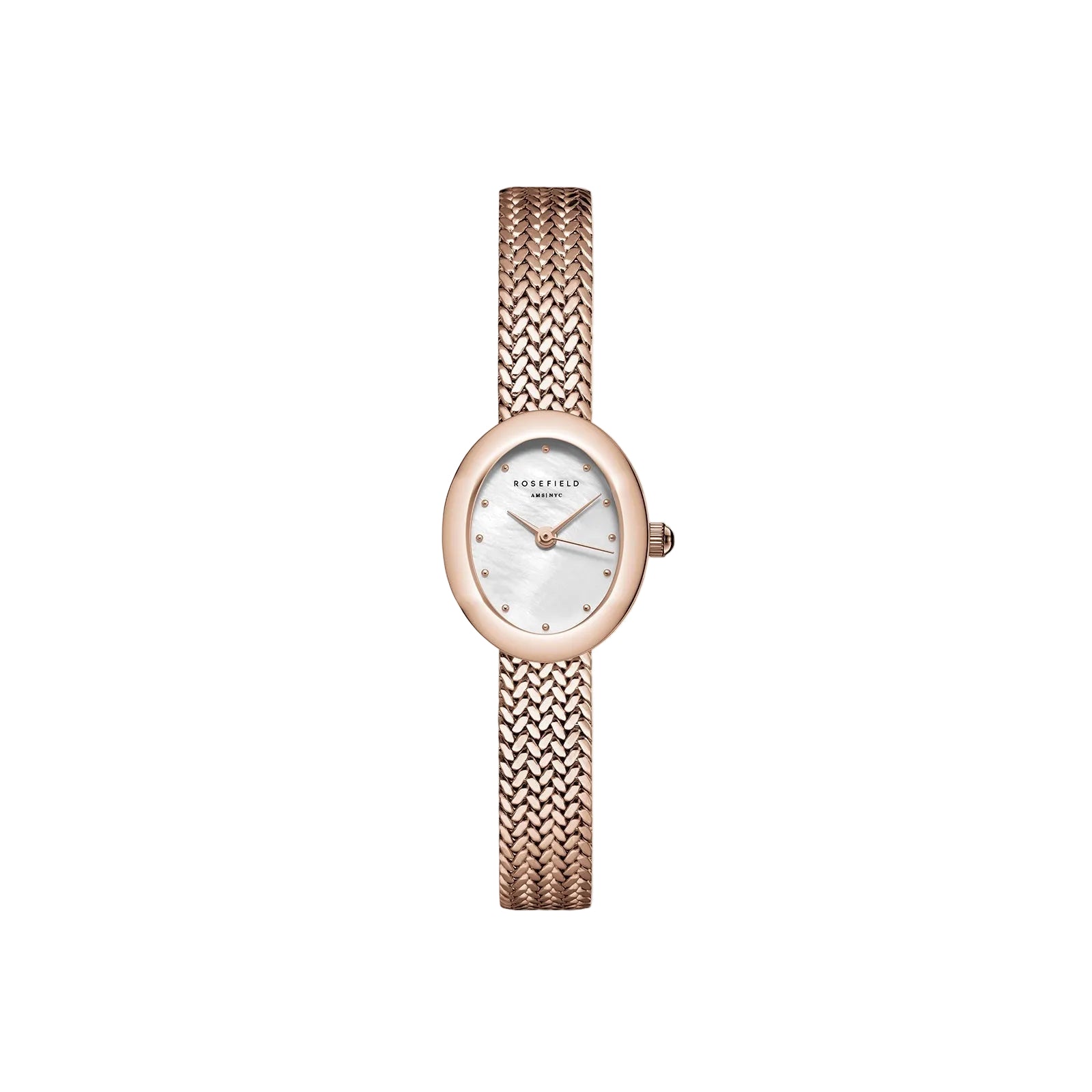 Rosefield Mini Oval Rose Gold Mother of Pearl Dial Stainless Steel Watch MWRMR-M07