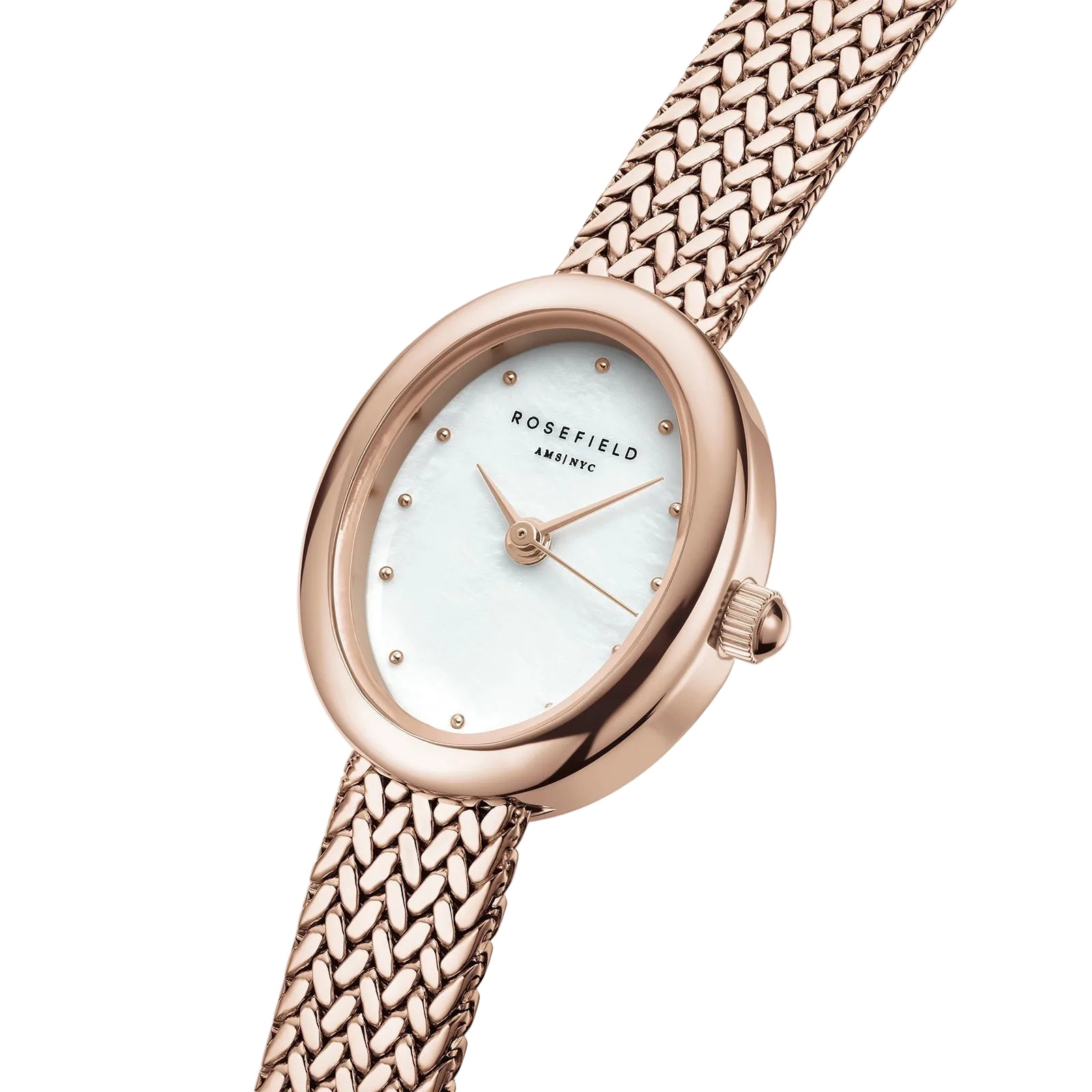 Rosefield Mini Oval Rose Gold Mother of Pearl Dial Stainless Steel Watch MWRMR-M07