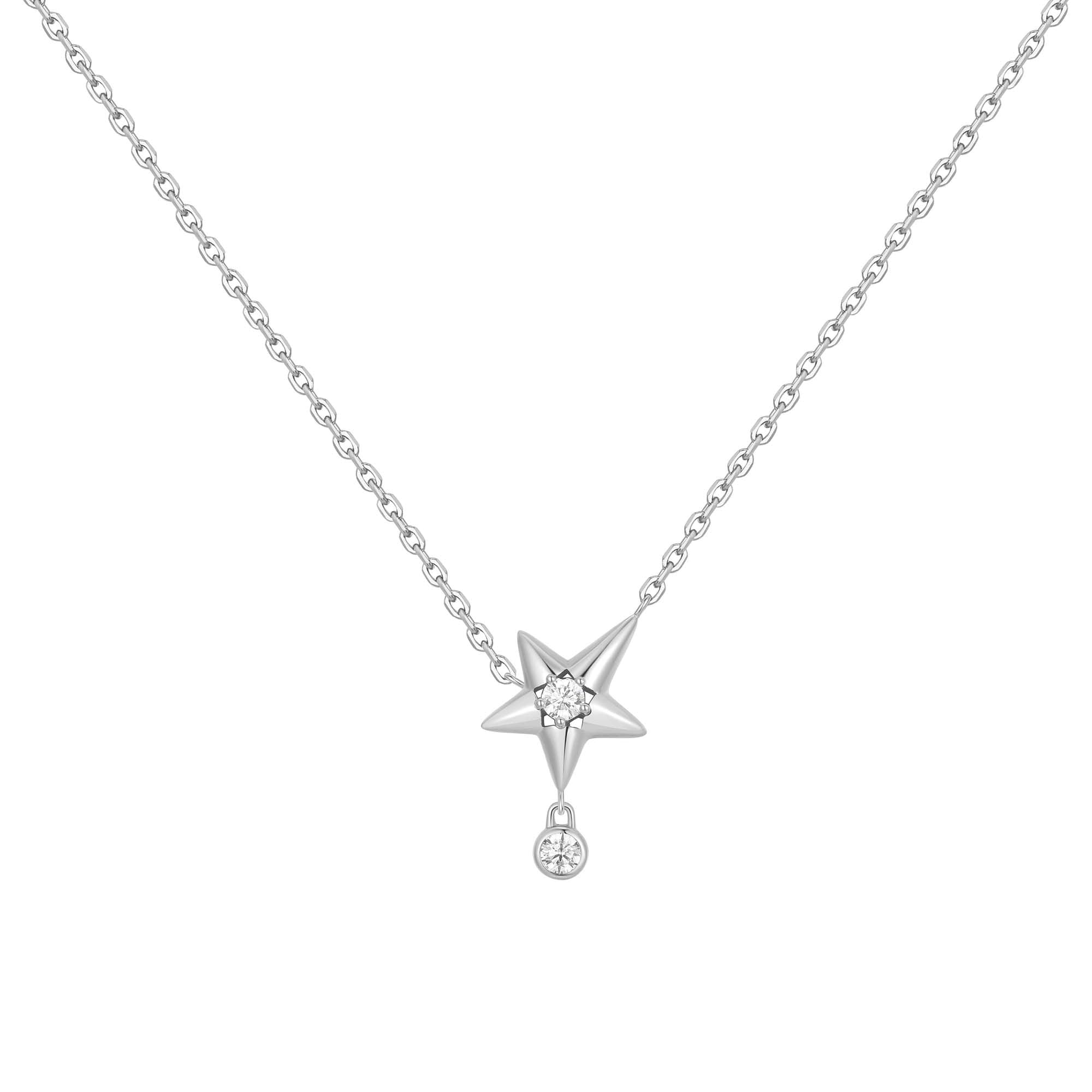 Silver Sparkling Star Drop Necklace Celestial Charm for Women