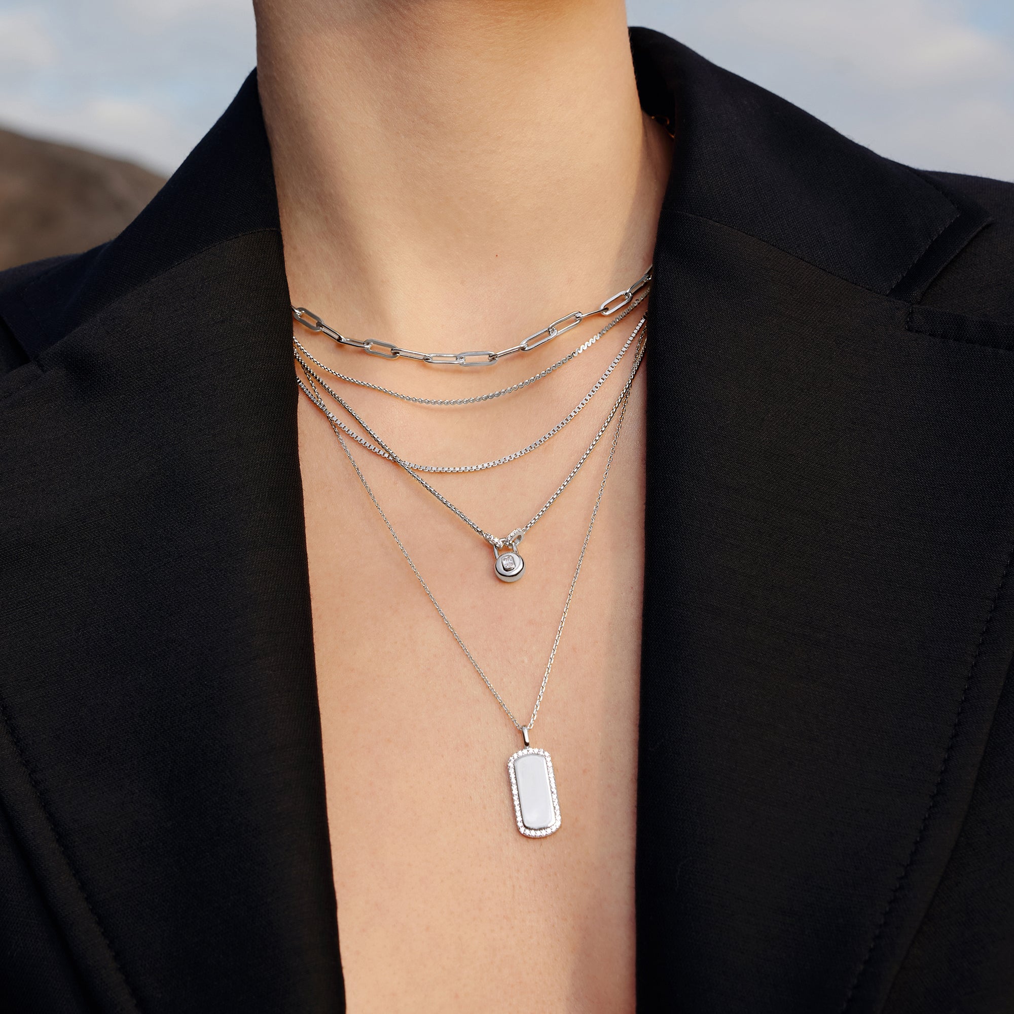 Ania Haie Silver Sparkling Tag Necklace with Cubic Zirconia Halo