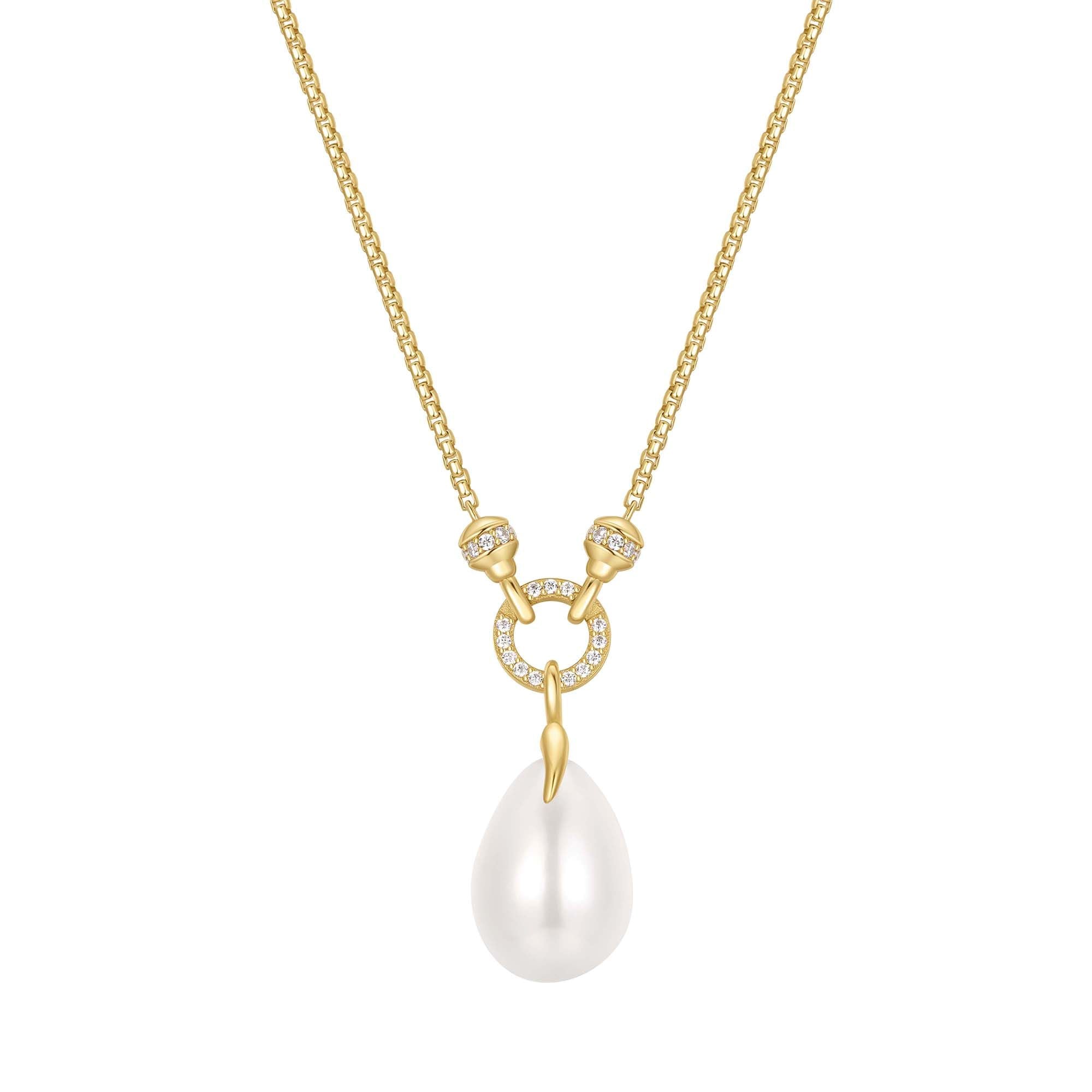Gold Linked Shell Pearl Drop Necklace Modern Stylish Jewelry Trend