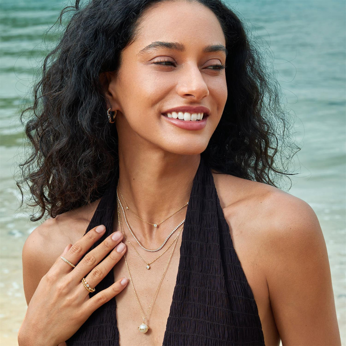 Ania Haie Gold Shell Pearl Halo Evil-Eye Necklace