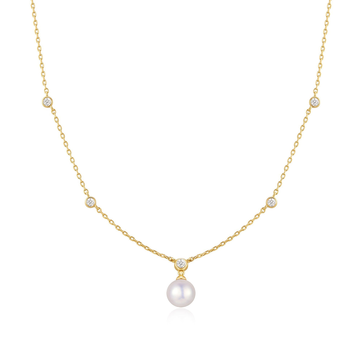 Ania Haie Gold Bezel-Set Station Necklace with Shell Pearl Pendant