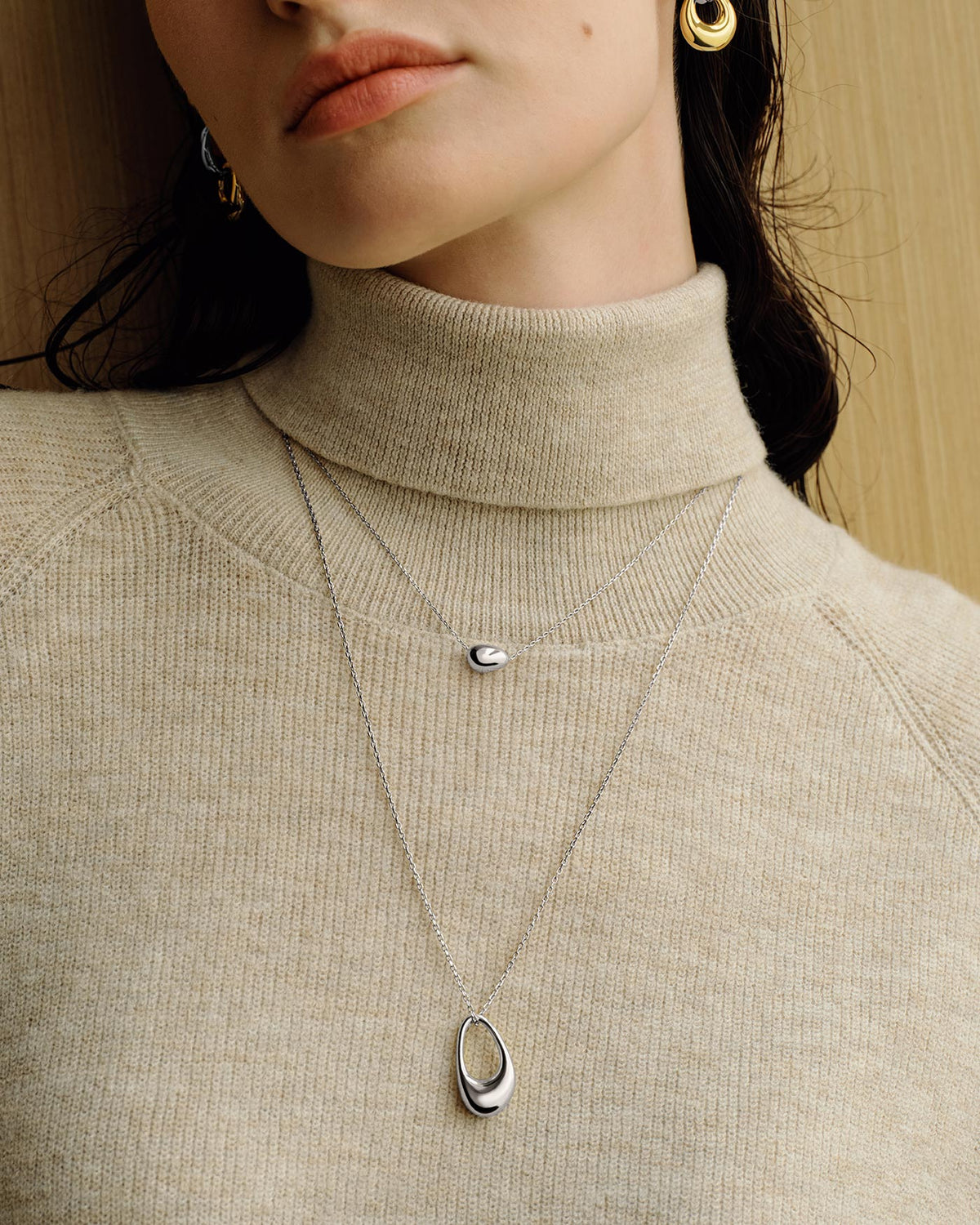 Ania Haie Silver Hollow Organic Pebble Necklace N076-12H N076-12H view 2