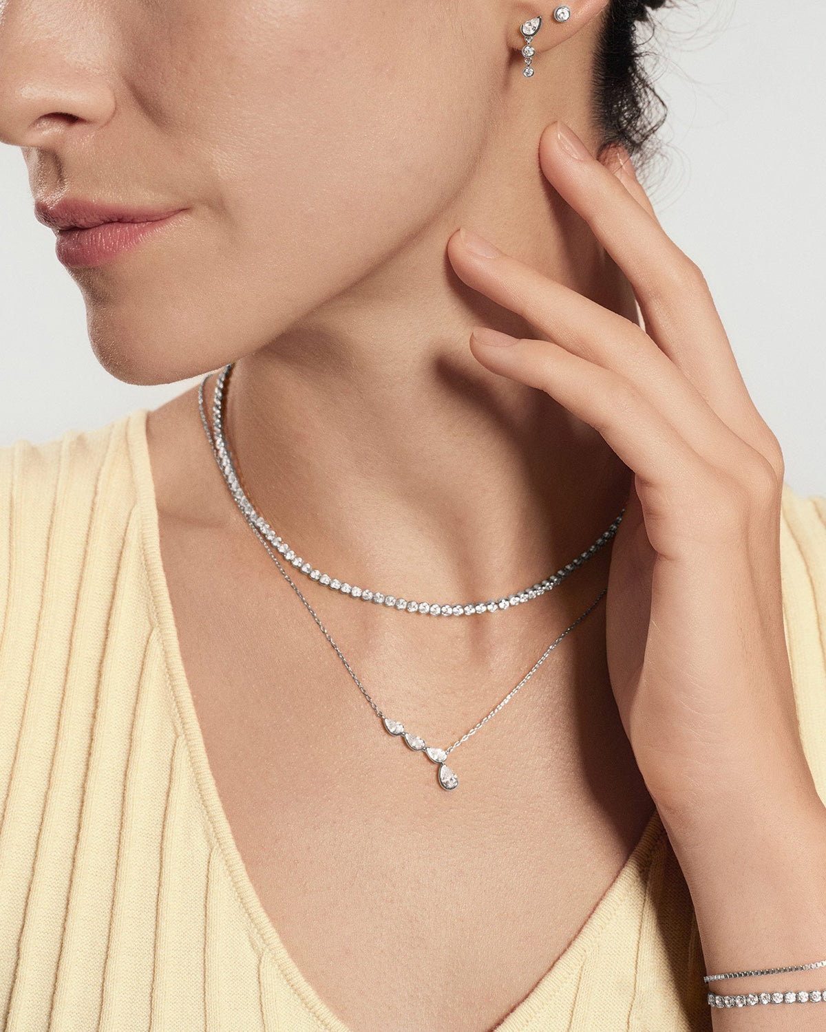 Ania Haie Silver Half-Bezel Angled & Dangle Teardrop Necklace N076-06H N076-06H view 2