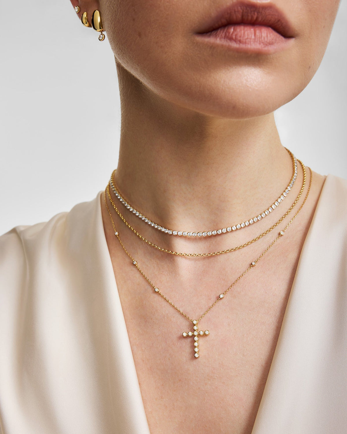 Ania Haie Gold Bezel-Set Station Necklace with Cross Pendant N076-08G N076-08G view 3