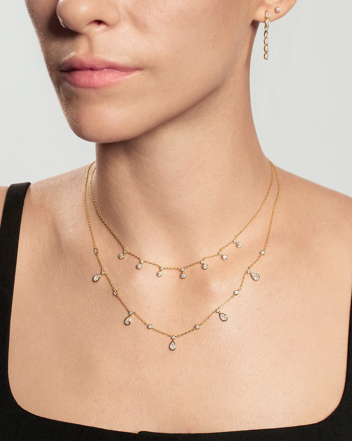 Ania Haie Gold Bezel Round & Teardrop Drop Station Necklace N076-09G N076-09G view 2