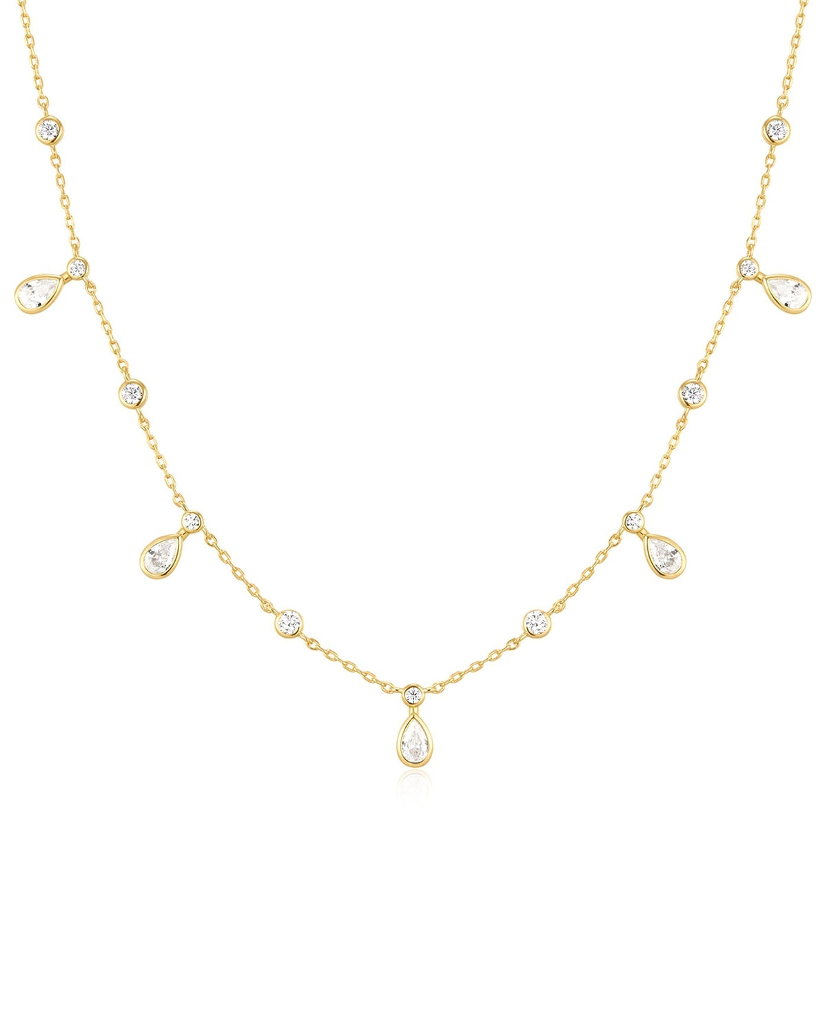 Ania Haie Gold Bezel Round & Teardrop Drop Station Necklace N076-09G N076-09G front packshot