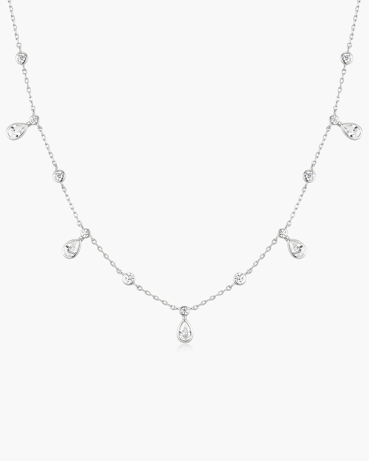 Ania Haie Silver Bezel Round & Teardrop Drop Station Necklace N076-09H N076-09H front packshot