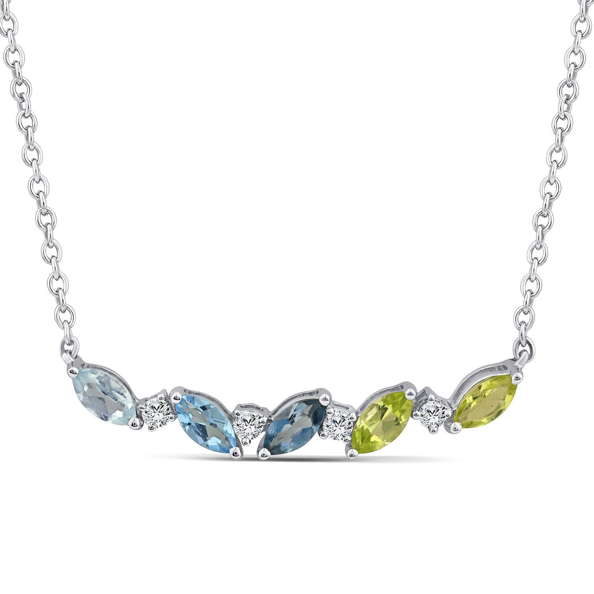 0.04ct Diamond, Topaz & Peridot Necklace in 9K White Gold