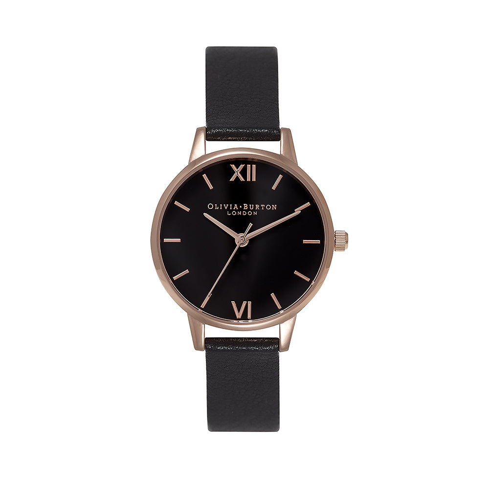 Olivia Burton Black Sunray Rose Gold Watch