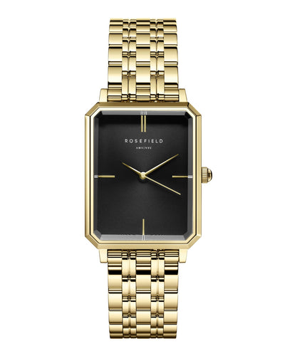 Rosefield The Octagon Black Sunray Steel Gold Watch OBSSG-O47