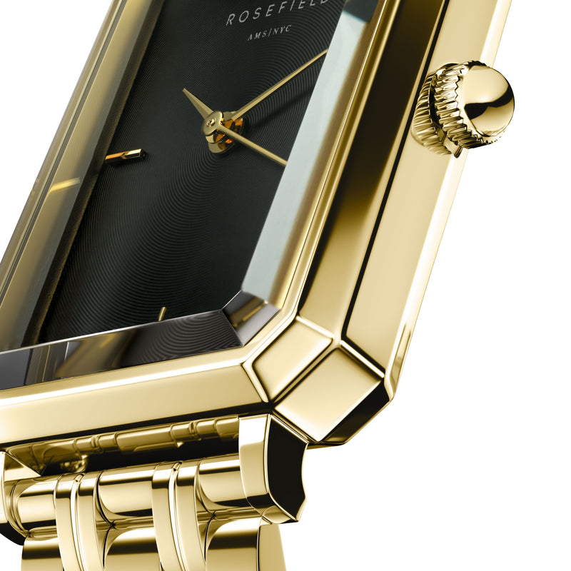 Rosefield The Octagon Black Sunray Steel Gold Watch OBSSG-O47