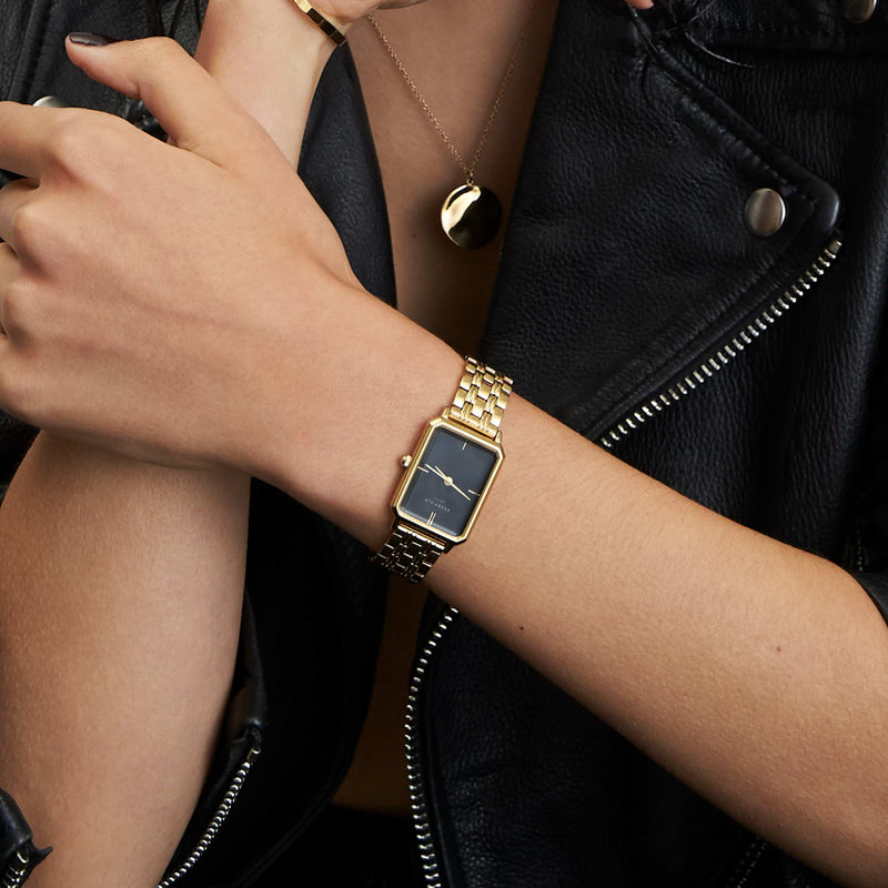 Rosefield The Octagon Black Sunray Steel Gold Watch OBSSG-O47