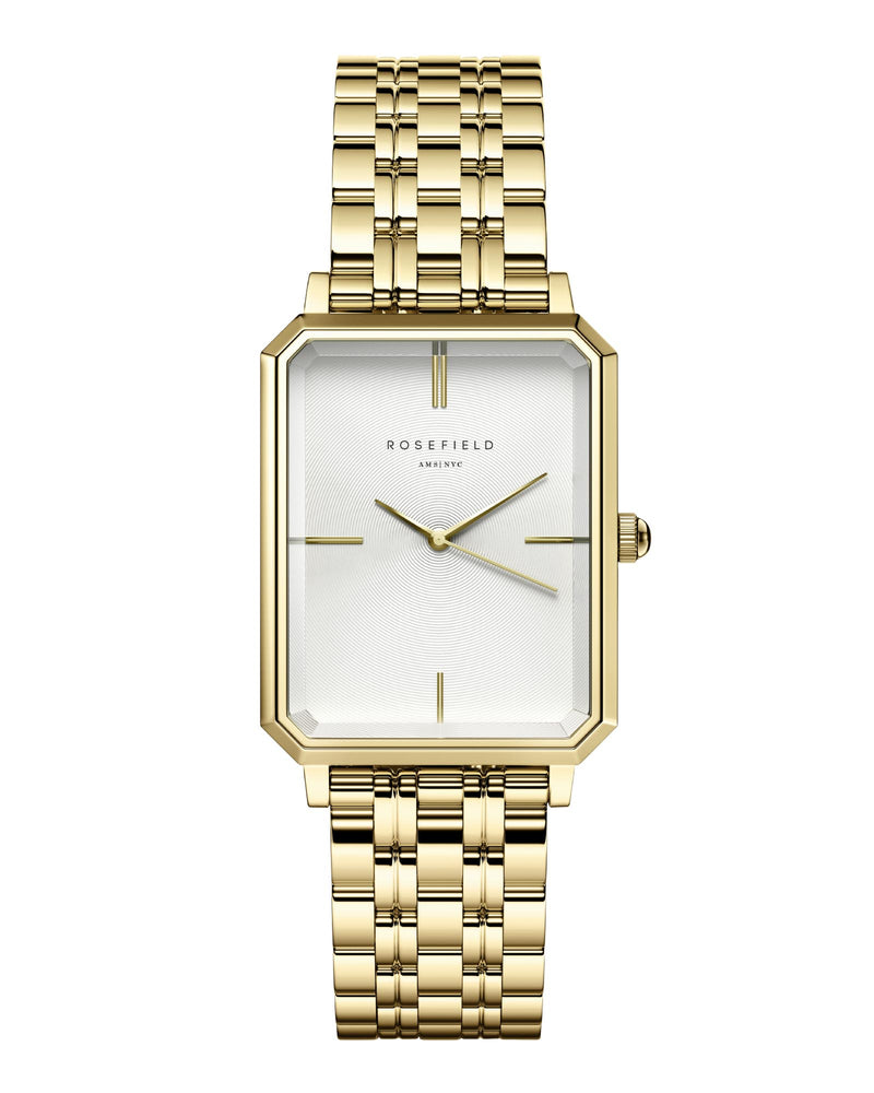 Rosefield The Octagon White Sunray Steel Gold Watch OCWSG-O40