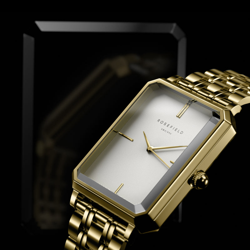 Rosefield The Octagon White Sunray Steel Gold Watch OCWSG-O40