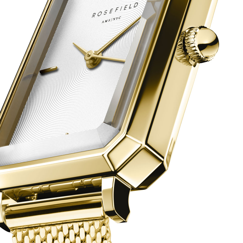 Rosefield The Octagon XS Mesh White Gold Watch OWGMG-O73