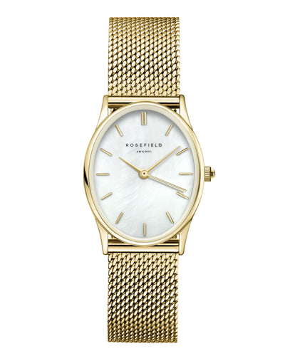 Rosefield The Oval White MOP Mesh Gold Watch OWGMG-OV10