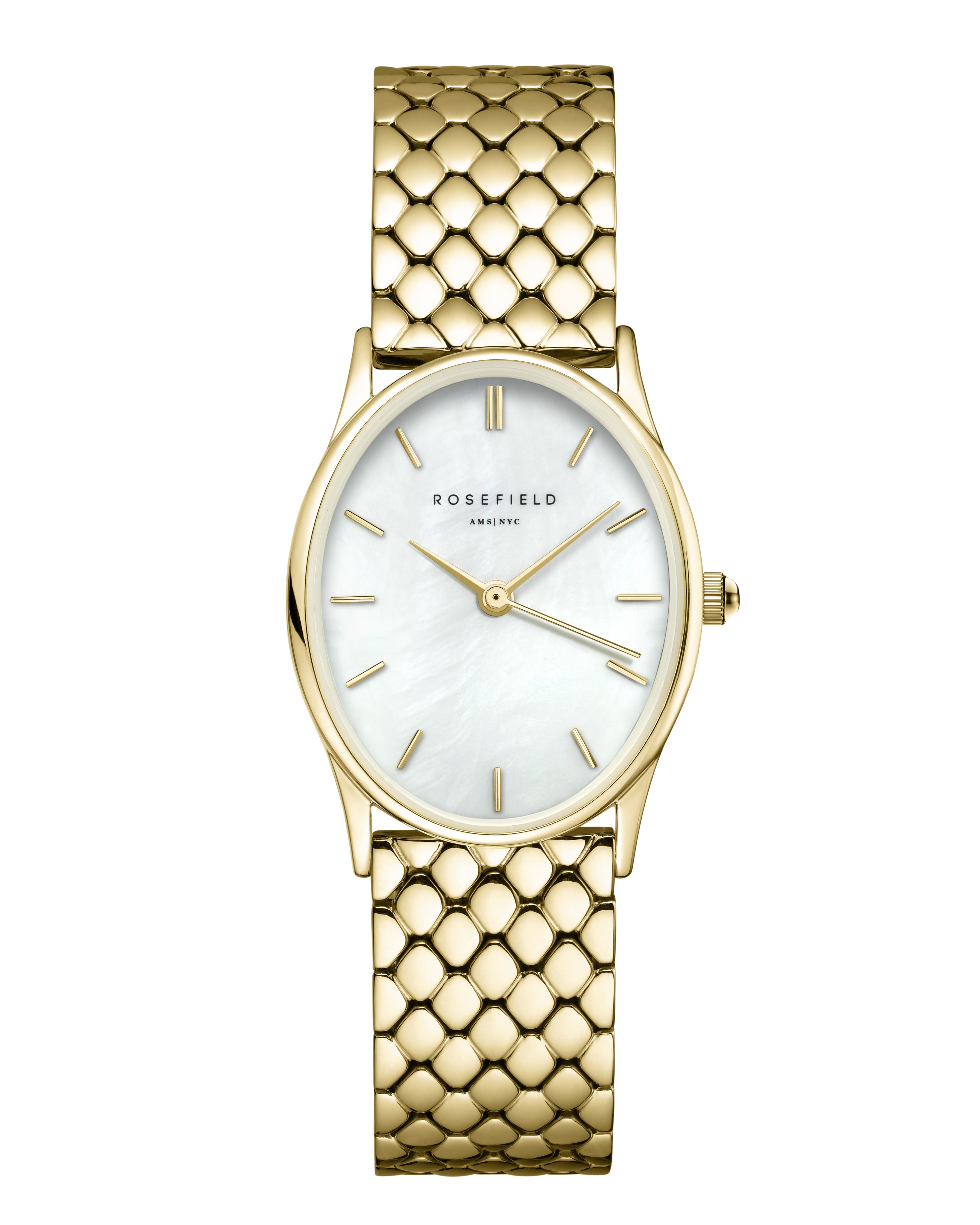 Rosefield The Oval White MOP Steel Gold Watch OWGSG-OV01