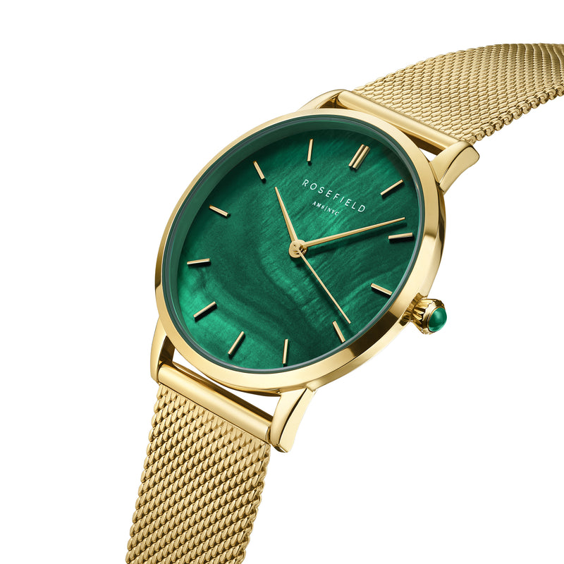 Rosefield Pearl Edit Emerald Mesh Gold Watch PEGMG-R10