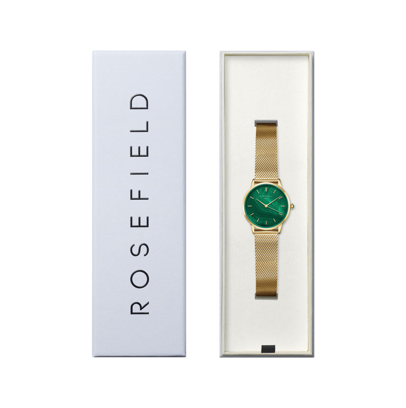 Rosefield Pearl Edit Emerald Mesh Gold Watch PEGMG-R10