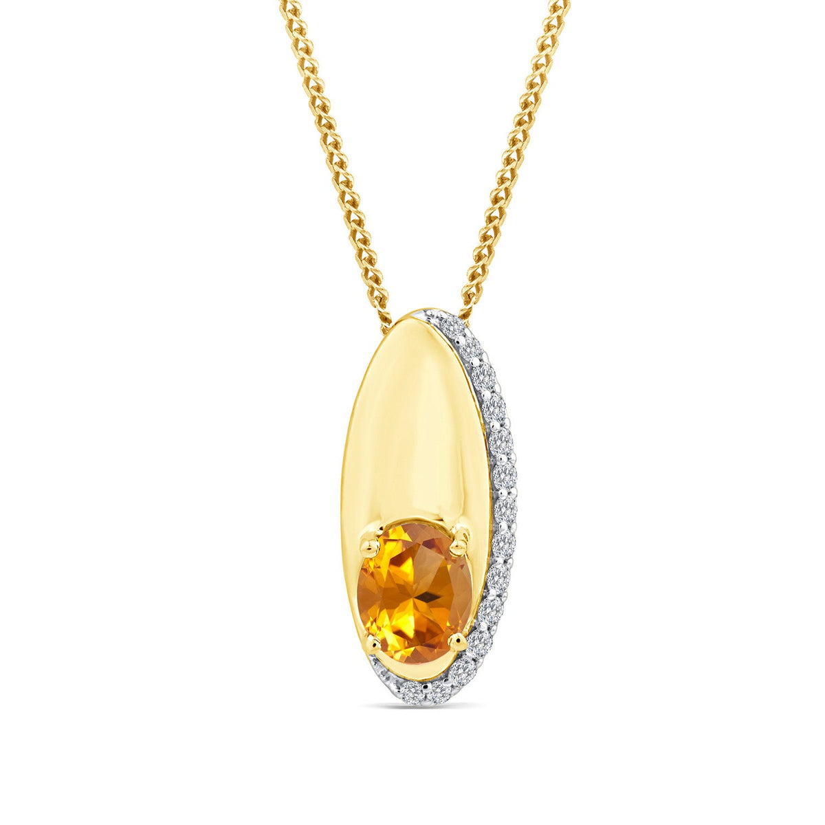 0.06ct Diamond & Citrine Necklace in 9K Yellow Gold