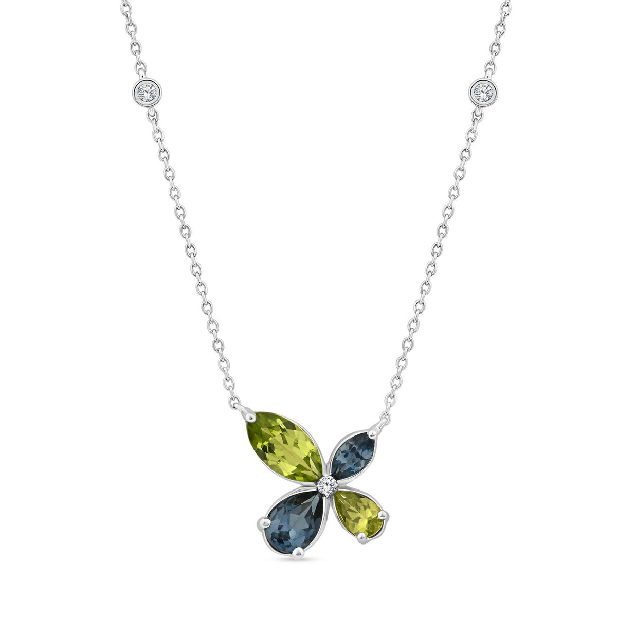 0.03ct Diamond, Topaz & Peridot Necklace in 9K White Gold