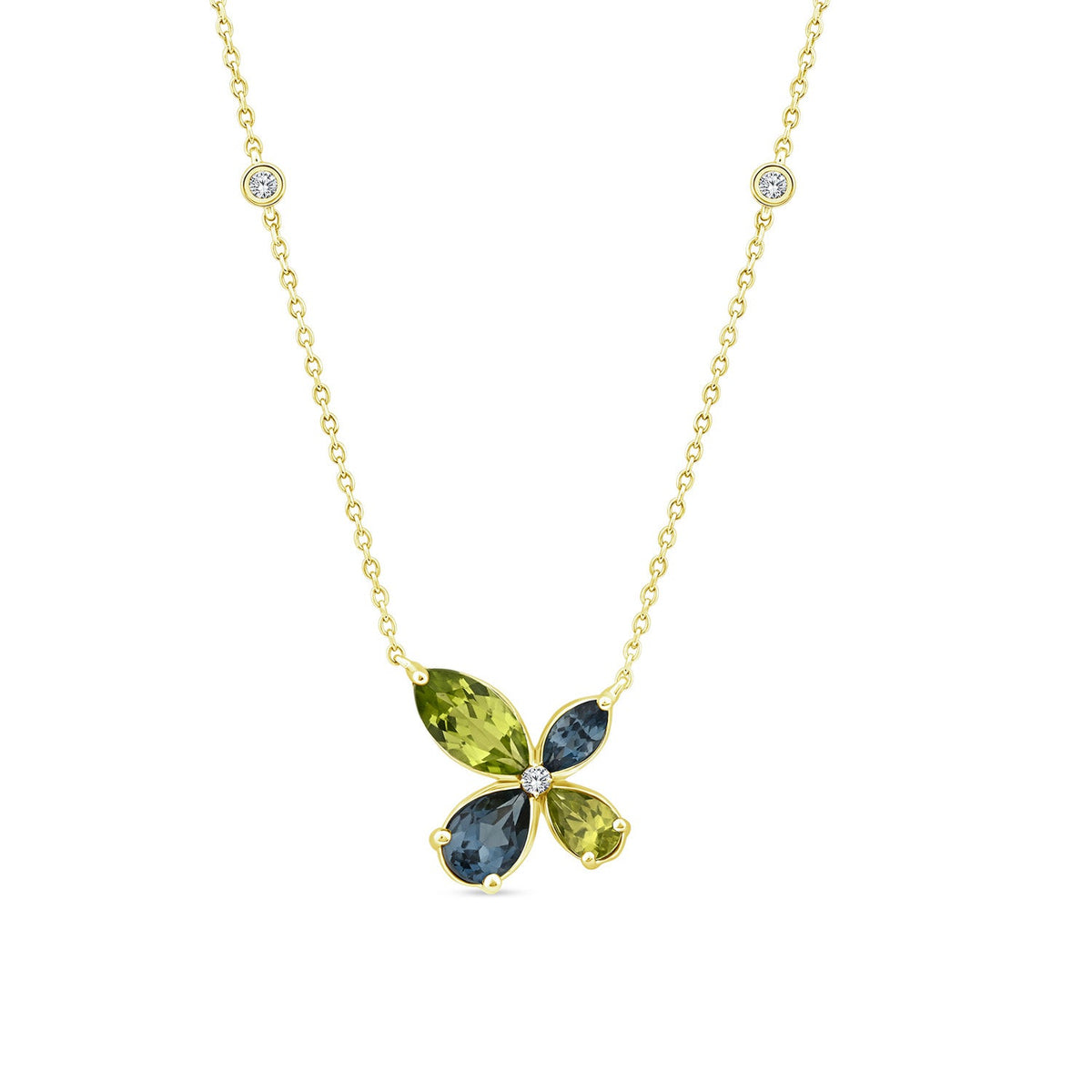 0.03ct Diamond, Topaz & Peridot Necklace in 9K Yellow Gold