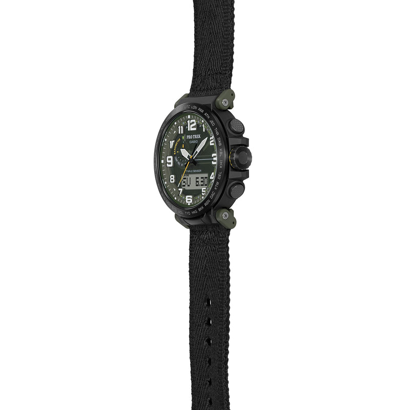 Casio Protek DUO Climber Black Fabric Strap Watch PRG601YB-3D