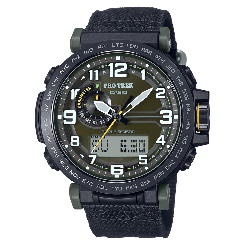 Casio Protek DUO Climber Black Fabric Strap Watch PRG601YB-3D