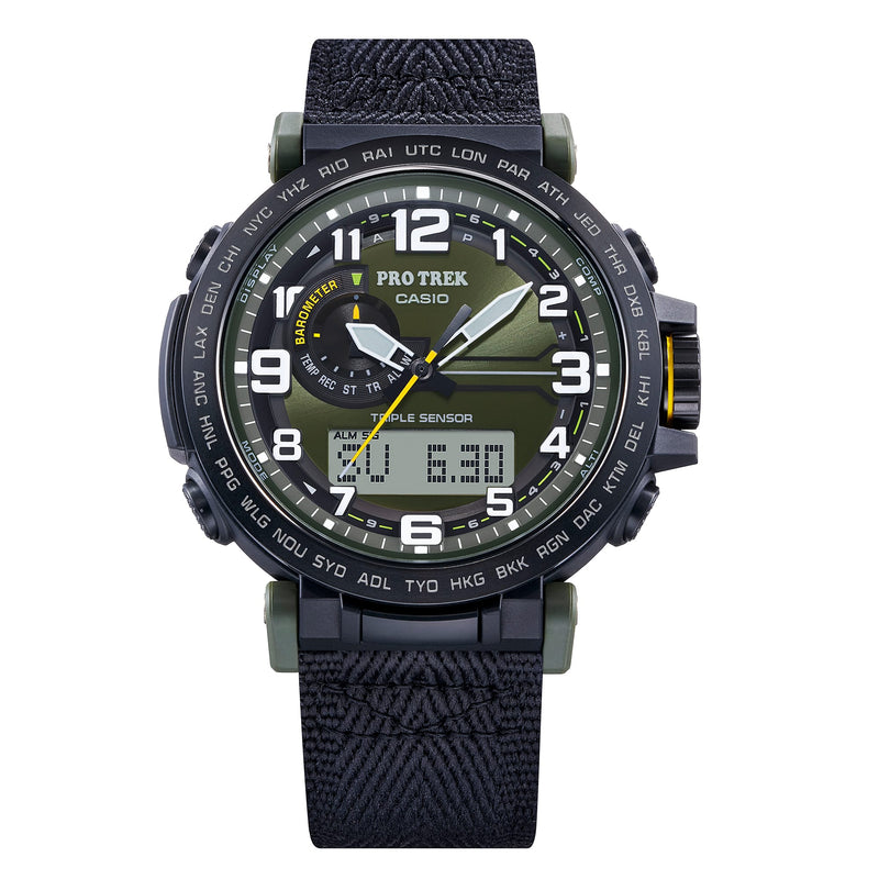 Casio Protek DUO Climber Black Fabric Strap Watch PRG601YB-3D