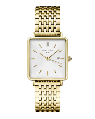 Rosefield The Boxy White Sunray Steel Gold Watch QWSG-Q09