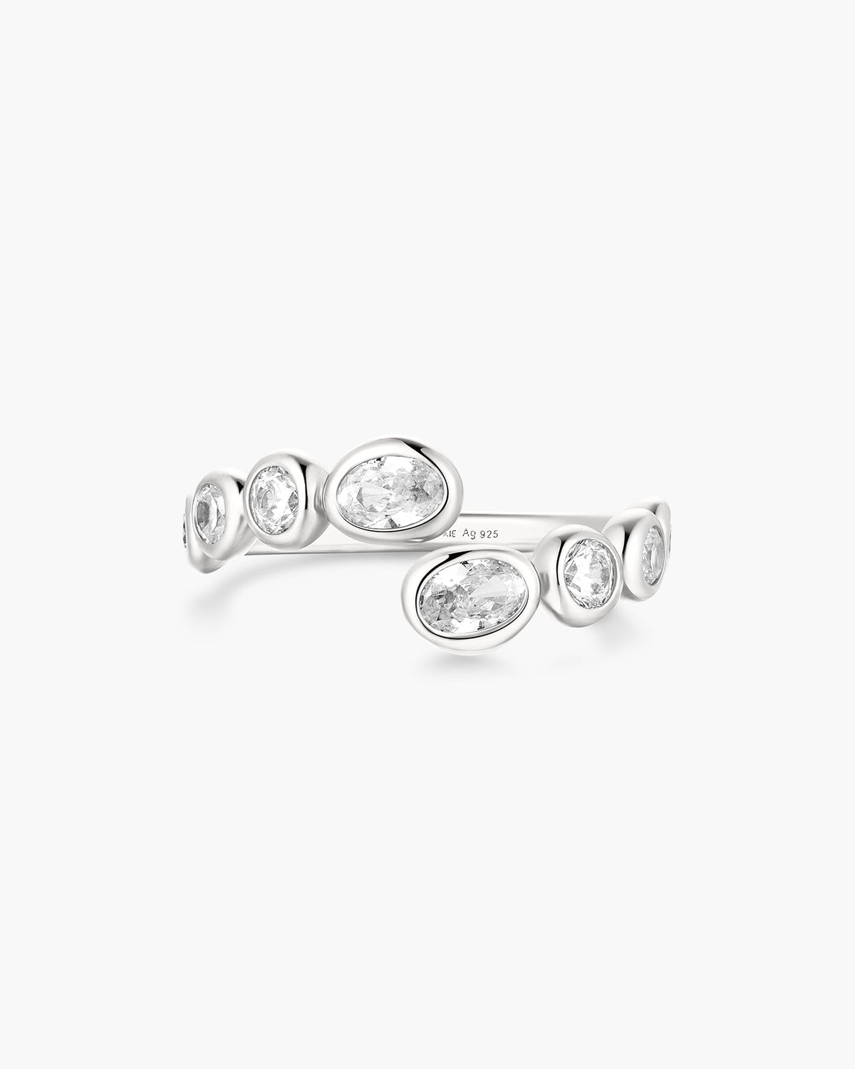 Ania Haie Silver Organic Pebble Spiral Bezel Adjustable Ring R076-01H R076-01H front packshot