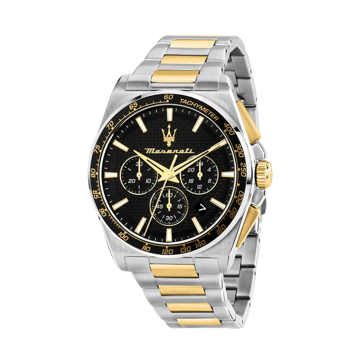 Maserati Velocita 43mm Chrono Black Dial Two Tone Stainless Steel Strap Watch