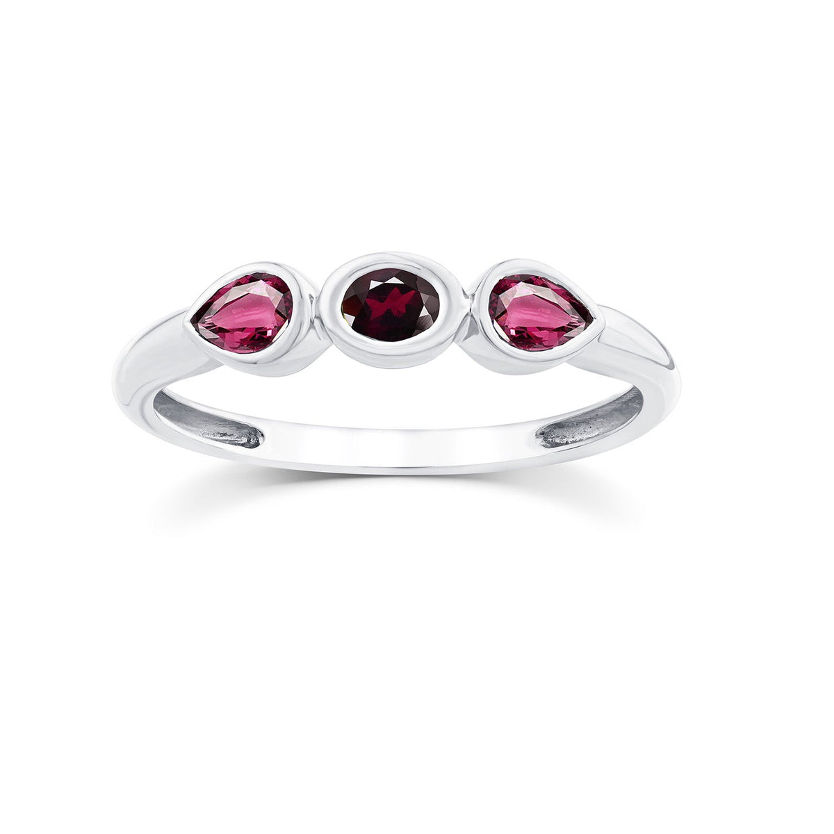 Dark Garnet & Light Rhodolite Ring in 9K White Gold