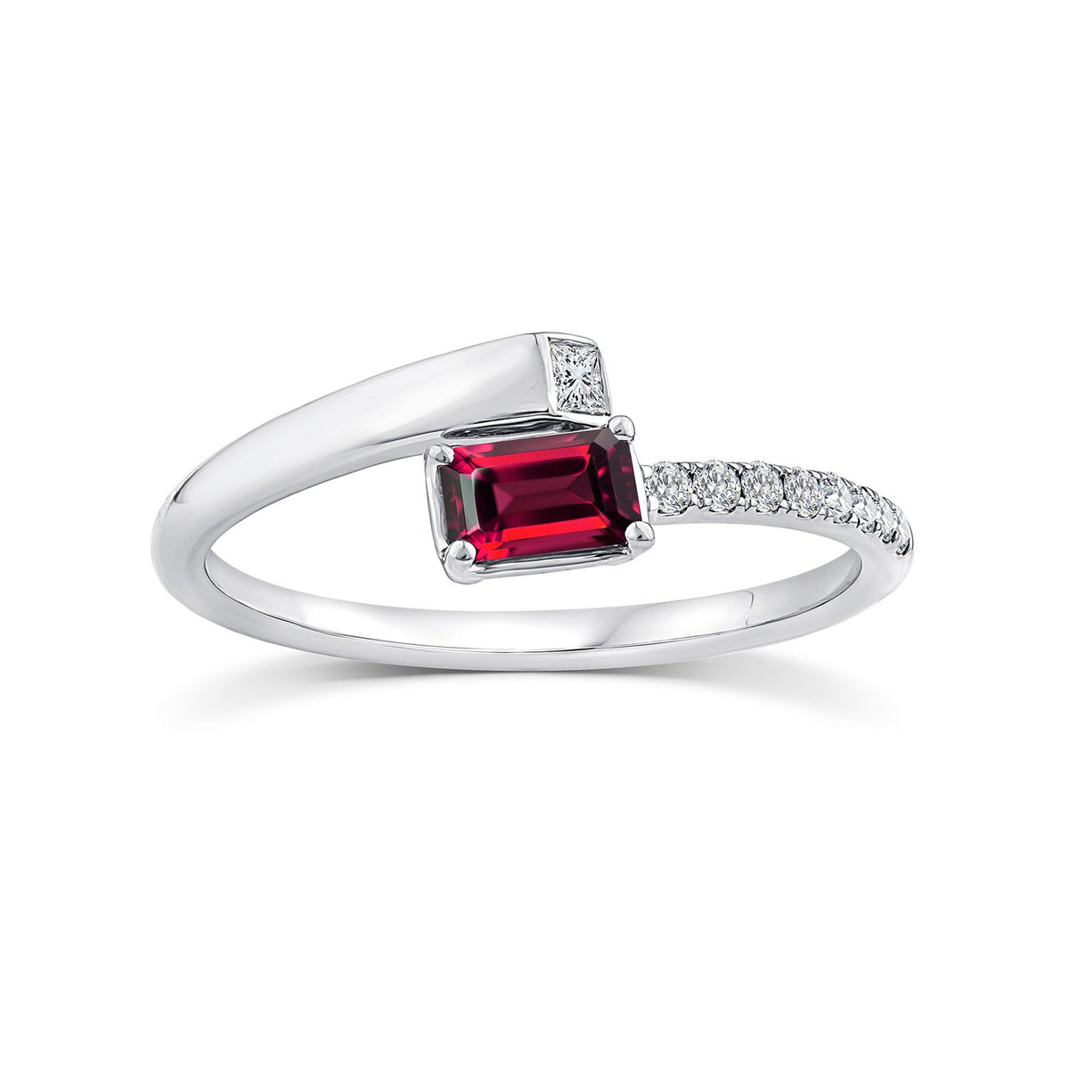 0.09ct Diamond & Garnet Wrap Ring in 9K White Gold