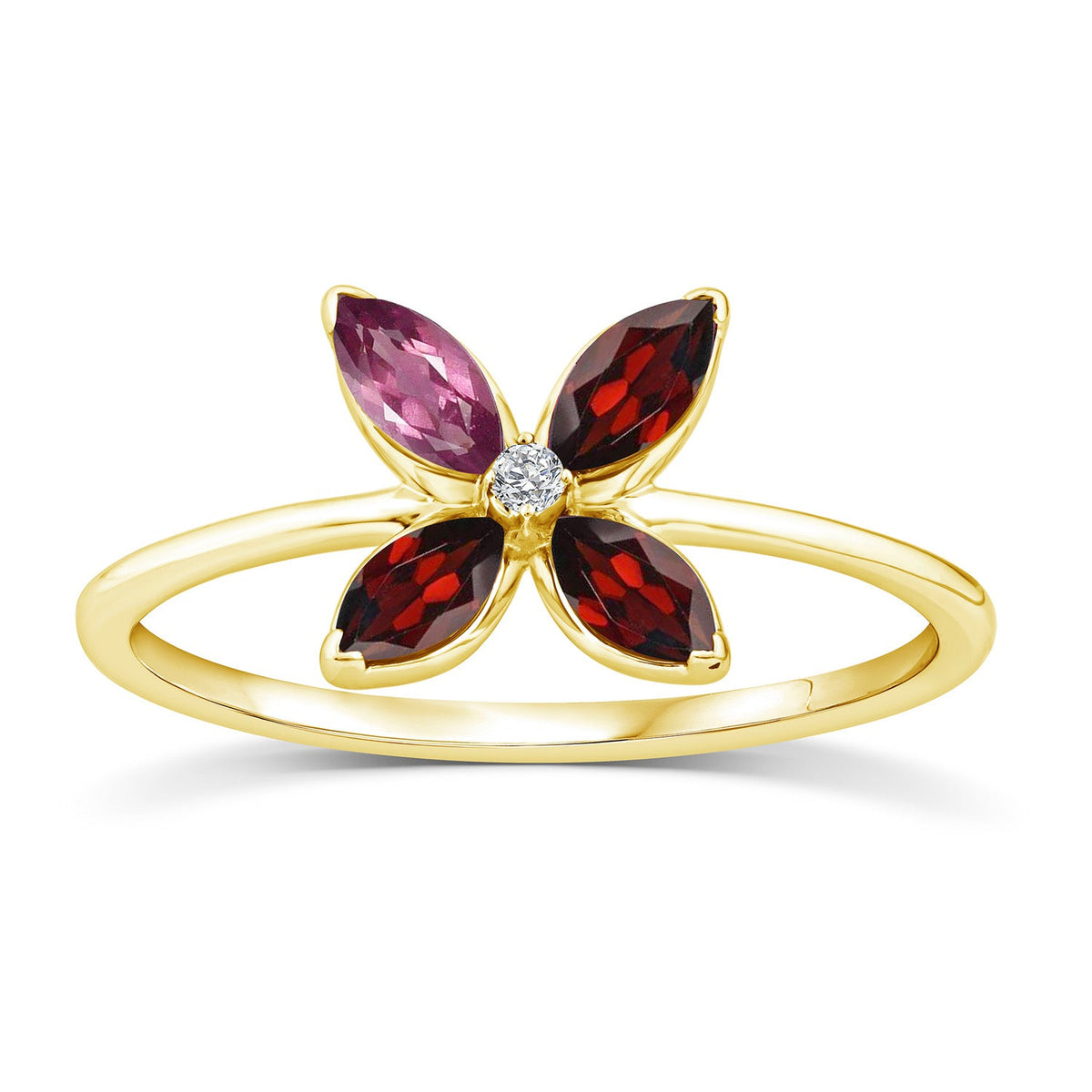 0.01ct Diamond, Garnet & Rhodolite Ring in 9K Yellow Gold