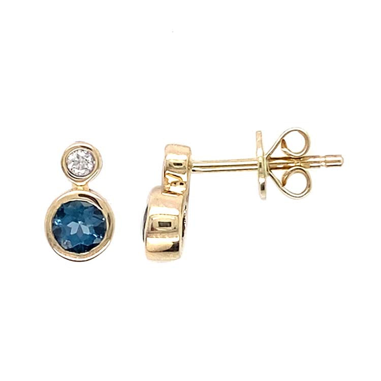 Diamond and Blue Topaz Earrings with 0.06ct Diamond in 9K Yellow Gold