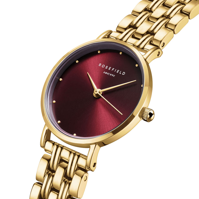 Rosefield Small Edit Burgundy Sunray Gold Watch SEGSG-SE01