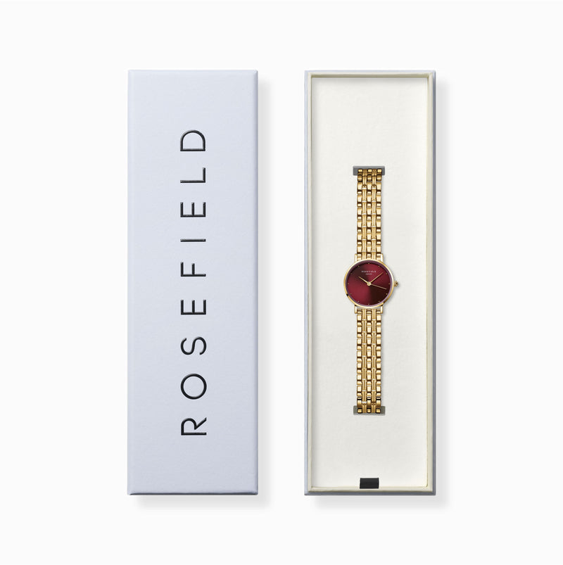 Rosefield Small Edit Burgundy Sunray Gold Watch SEGSG-SE01