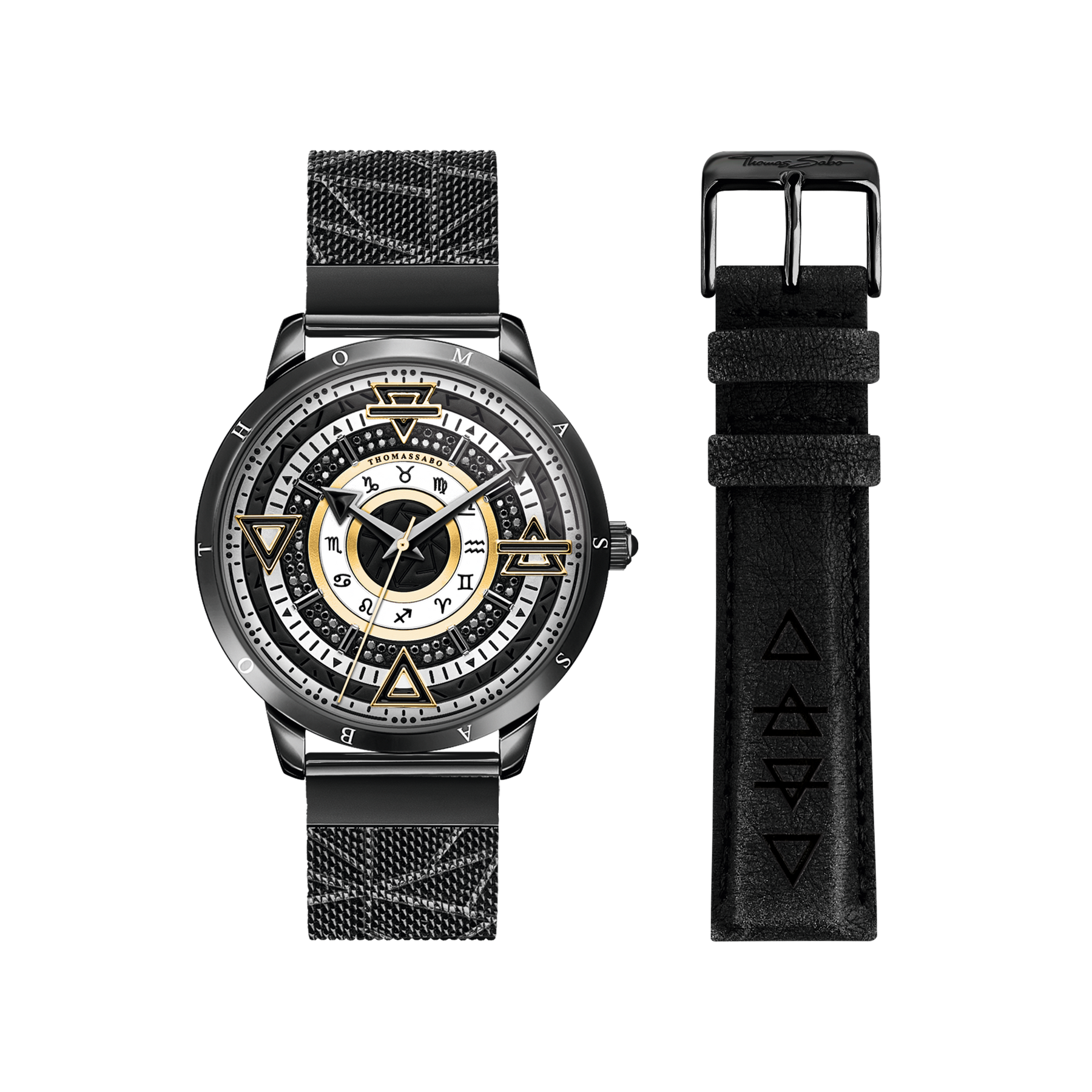 Stylish wristwatch with an intricate dial design and an additional black leather strap.