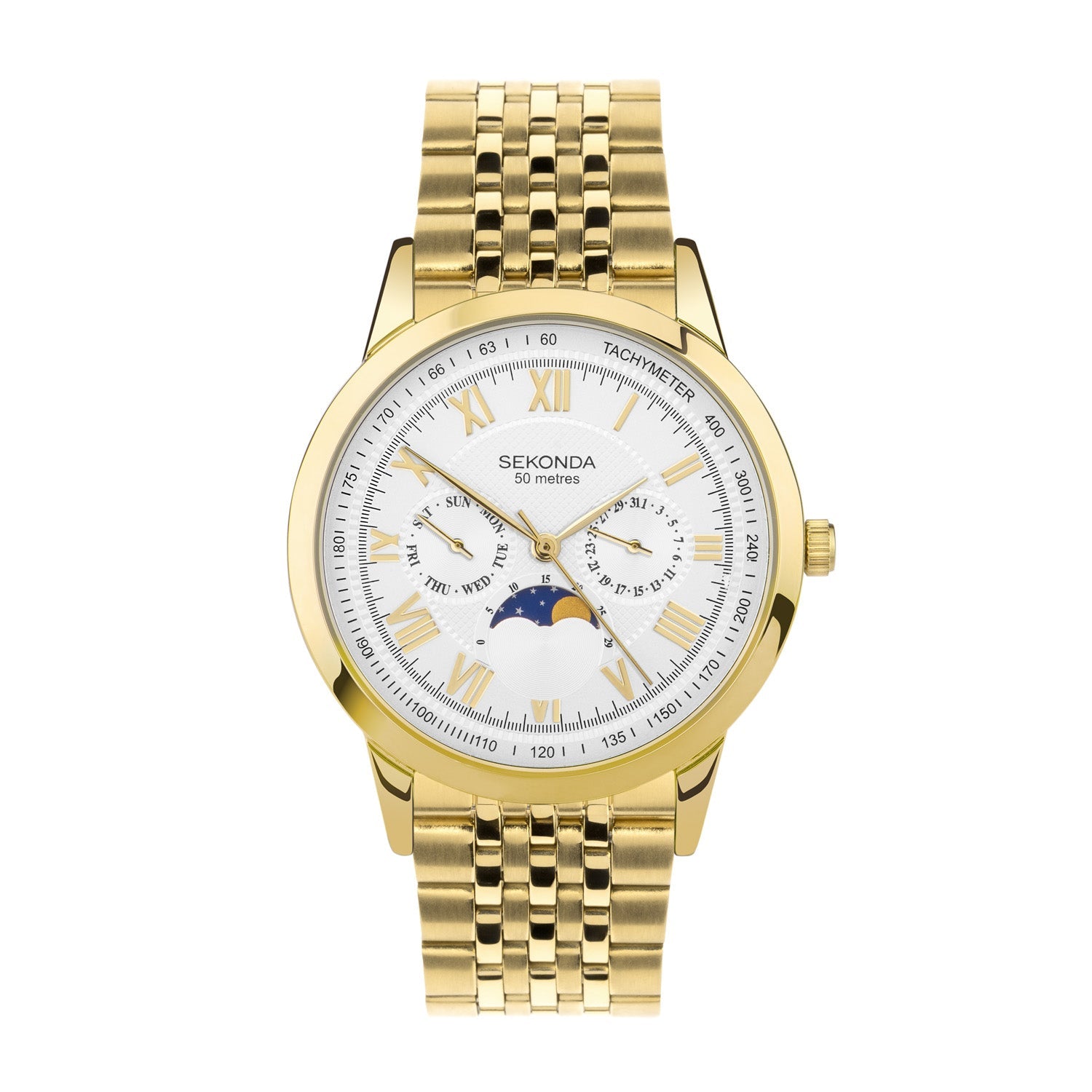 Sekonda Armstrong Moonphase Gold Stainless Steel Mens Watch 40mm