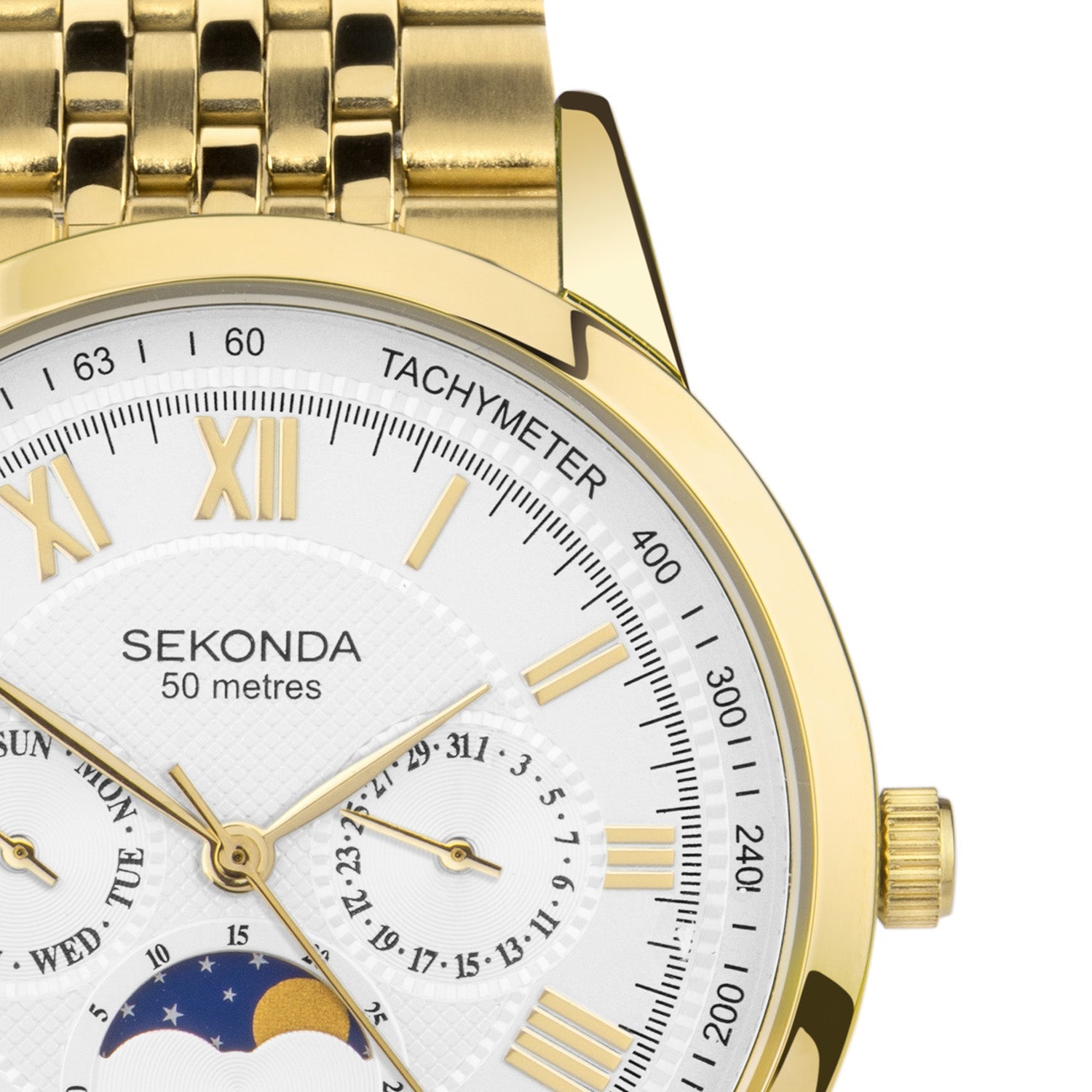 Sekonda Armstrong Moonphase Gold Stainless Steel Mens Watch 40mm