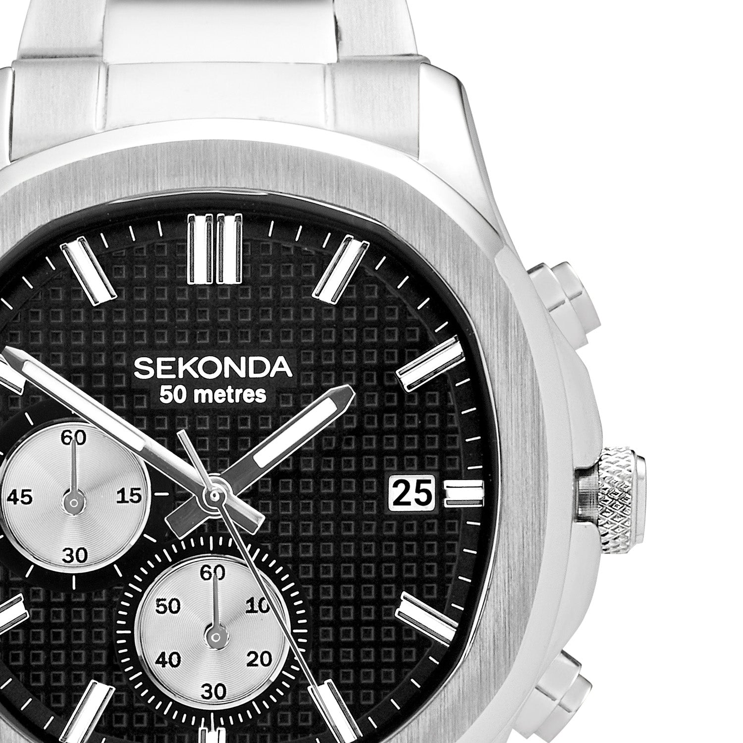 Sekonda Mens Octaire Black Dial Stainless Steel 40mm Watch Silver