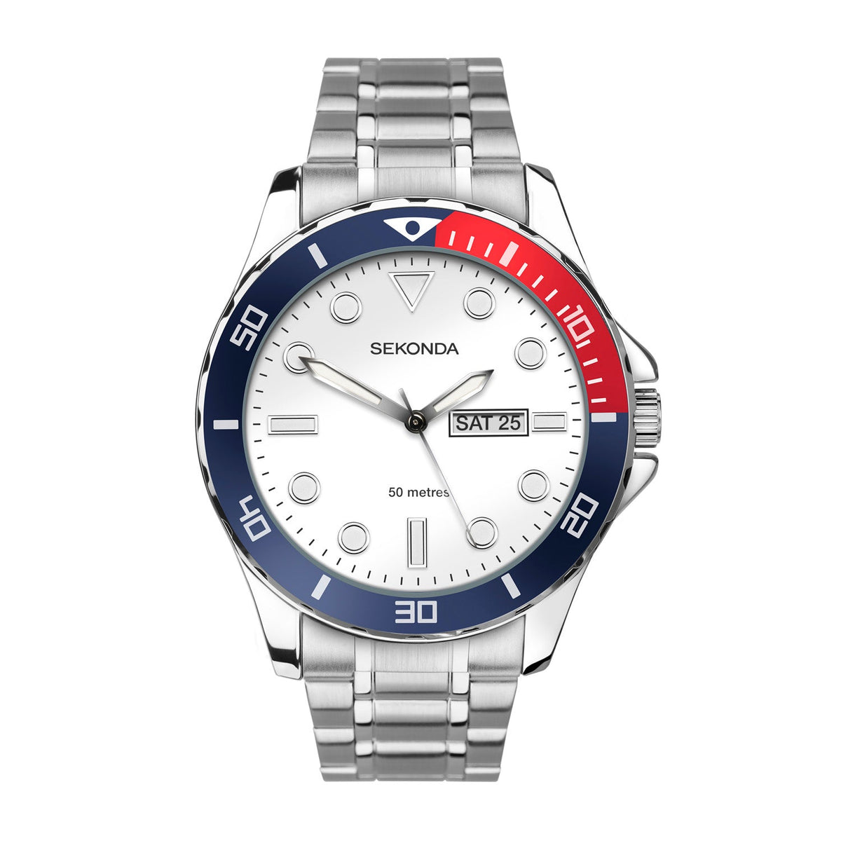Sekonda Balearic White Dial Silver Steel Mens Watch SK30357 front packshot